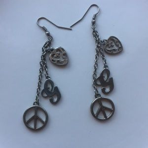 Silver Guess Earrings, worn, dangly